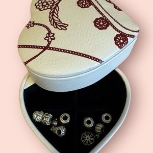 PANDORA leather, heart jewelry box and charms.